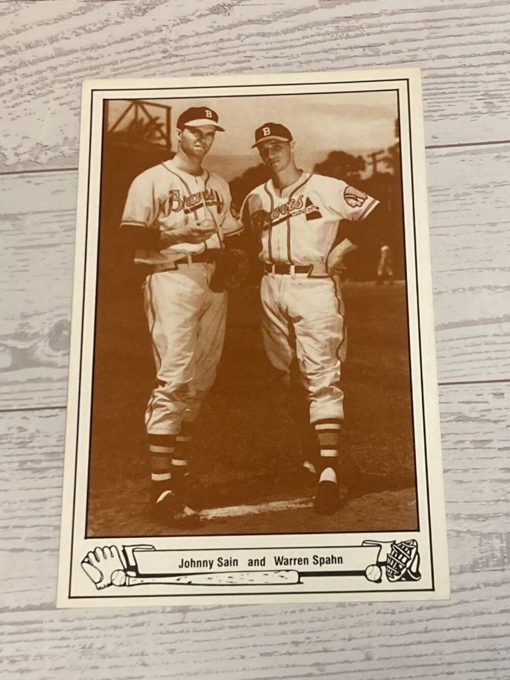 1948 Braves Johnny Sain & Warren Spahn Photo Postcard Playball TCMA Baseball